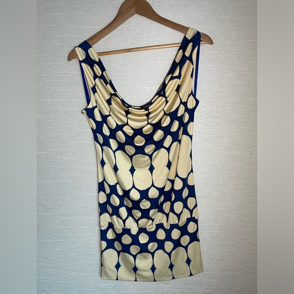 Diane Von Furstenberg Silk Cowl Neck Drapey Tunic Blue Cream Top/Dress Small - Picture 4 of 5